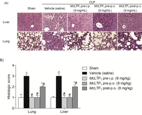 Table 2 shows the antipyretic effect mediated by McLTP 1 treat- treat-ments in the lethal sepsis induced by CLP