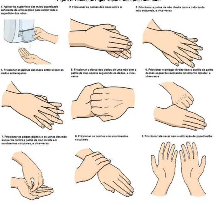 Figura 2. Técnica de higienização antisséptica das mãos. 