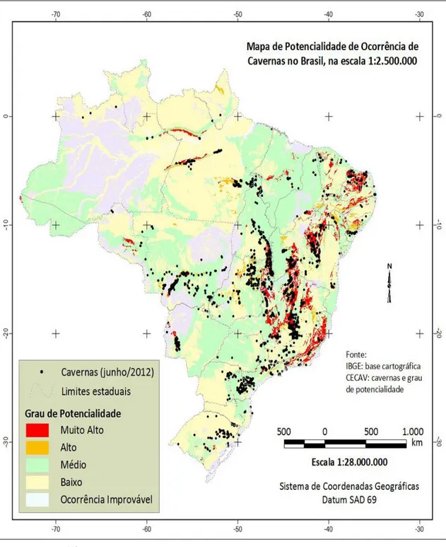 Figura 5 - Mapa de potencialidade de ocorrência de cavernas no Brasil 