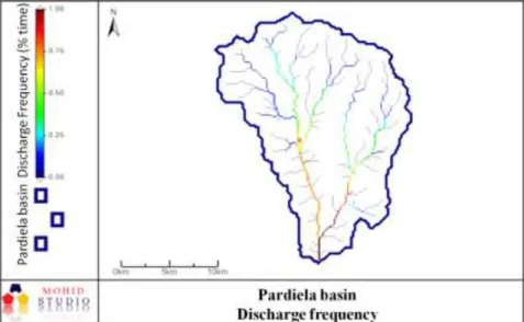 Figure 3. Map with the frequency of discharge for the hydrological years of 2007-2008 and 2008- 2008-2009