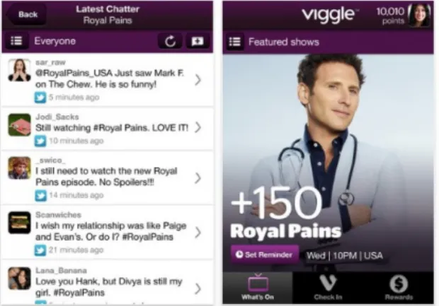 Figure 2.2: Viggle - Mobile application with Second Screen and Social TV features