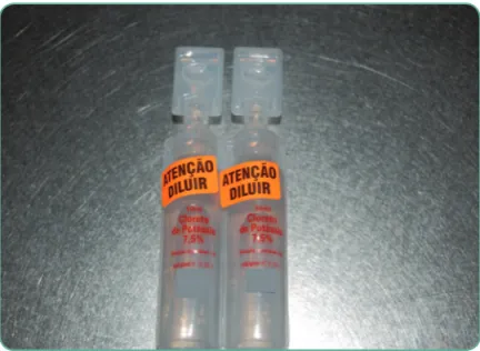 Figura 3 – Exemplo de rotulagem de ampolas de cloreto de potássio com alerta colocado  na farmácia “Atenção diluir”, utilizada no Centro Hospitalar de Lisboa Central, Portugal