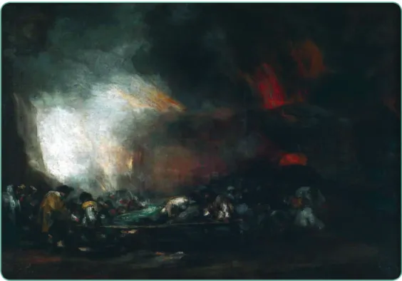 Figura 1 – Tela a óleo exposta no Museo Nacional de Bellas Artes em Buenos Aires,  chamada “Incendio de un hospital (1808)”, de Francisco Goya (1746-1828)