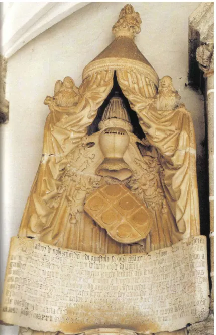 Fig. 5: pedra de armas de D. Rodrigo de Melo, 1.º conde de Olivença,   na fachada da igreja dos Lóios, em Évora