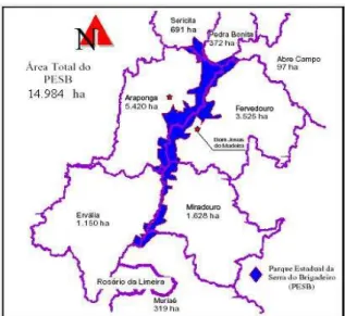 Figura 1 – Mapa do Parque Estadual da Serra do Brigadeiro e   dos municípios que integram o Território desse Parque