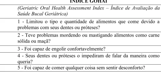 Tabela 5 – Índice de Determinação da Saúde Bucal Geriátrica (Rosendo, et al., 2017) 