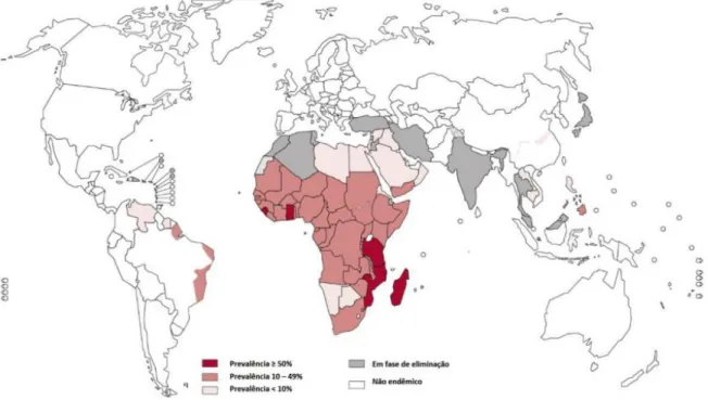 Figura 3 – Distribuição geográfica da esquistossomose no mundo 