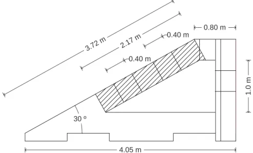 Fig. 3.16 - Área ativa do paramento de barlamar do modelo poroso do SWED-Block (dimensões em  protótipo)