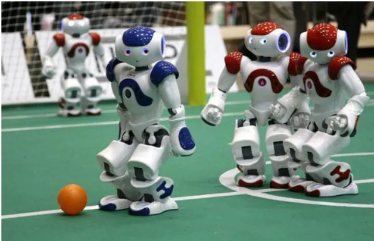 Figura 2.3: RoboCup - Liga de robôs com plataforma normalizada [12].