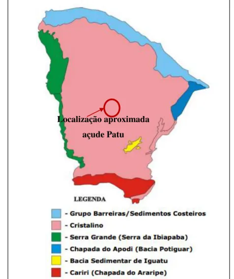 Figura 4 –  Principais domínios Hidrogeológicos do Ceará, com destaque para embasamento  cristalino, onde se localiza o açude Patu