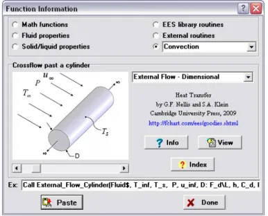 Figura  48  -  Janela  do  EES  para  calcular  coeficiente  de  convecção  num cilindro com vento a incidir na perpendicular ao eixo