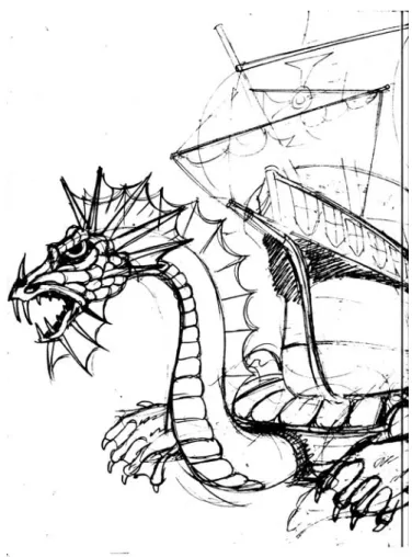 Figura 33- Desenho de um dragão como tentativa de encontrar um monstro marinho que representasse o         Mar Tenebroso  