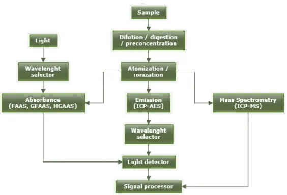 Figure 2 -  General diagram of Atomic Spectrometry techniques (adapted from Bolann et al.,  2007).
