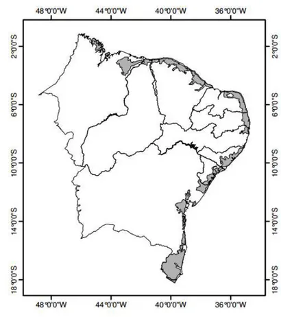 Figura 1 - Mapa dos Tabuleiros Costeiros no Nordeste Brasileiro. 