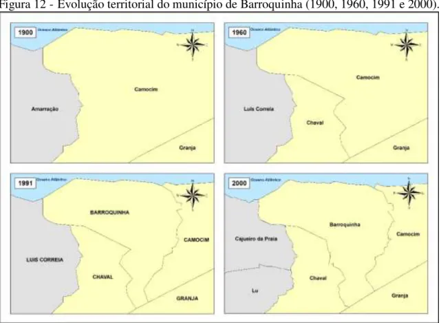 Figura 12 - Evolução territorial do município de Barroquinha (1900, 1960, 1991 e 2000)