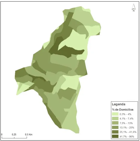 Figura 14  –  Mapa com o % de domicílios com destinação alternativa dos esgotos