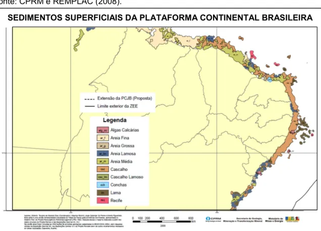 Figura 05: Ilustração dos sedimentos superficiais da plataforma continental brasileira