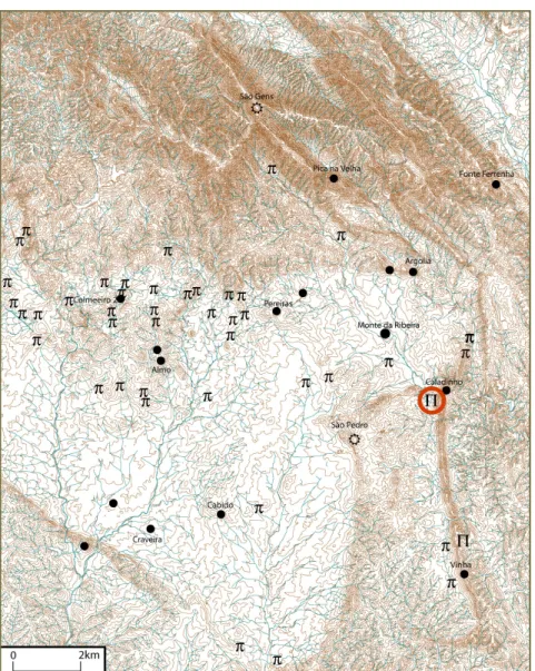 Fig. 12 – Distribuição dos monumentos megalíticos e principais povodos do IVº/IIIº milénio a.C