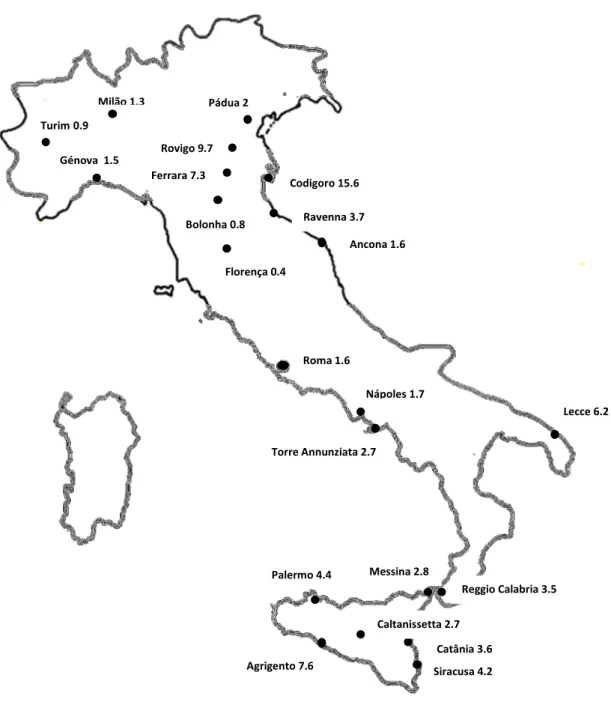 Fig.  1.11  A  distribuição  da  talassémia  em  Itália  (percentagem  de  população)
