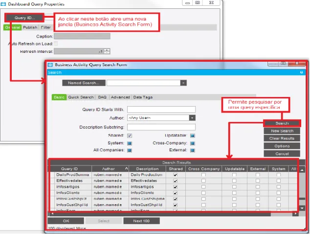 Figura 3.9. Interface de pesquisa pela query utilizada no dashboard    Fonte: Epicor Software 