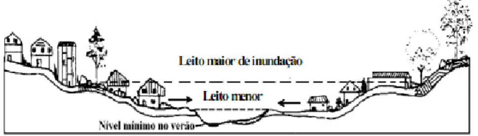 Figura 02 – Característica do leito de um rio, TUCCI, 2005   Leitos fluviais: