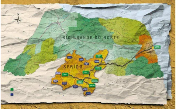 Figura 2. Mapa do Rio Grande do Norte com ênfase na Região Seridó. Fonte:  Carnaúba Noticias (2014) 