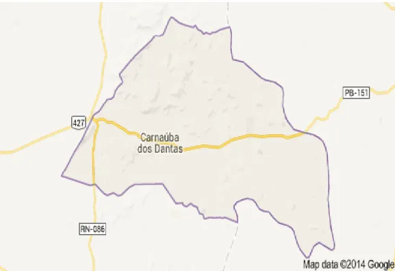 Figura 3. Mapa de Carnaúba dos Dantas. Fonte: Domínio público Google maps  (2014). 