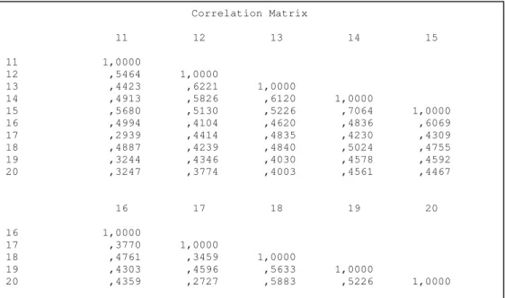 Tabela 13: Matriz de correlação -  Funcionários/colaboradores.  Fonte: Pesquisa para esta Dissertação