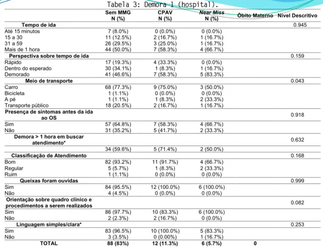 Tabela 3: Demora 1 (hospital). 
