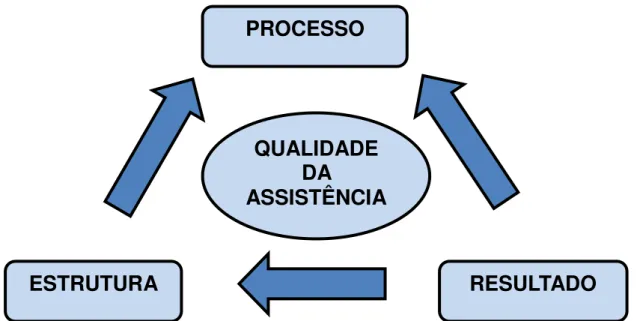 Figura 01. Modelo unificado, baseado em três componentes do cuidado em saúde,  para avaliação da qualidade da assistência proposto por Donabedian, Natal, RN,  Brasil, 2014