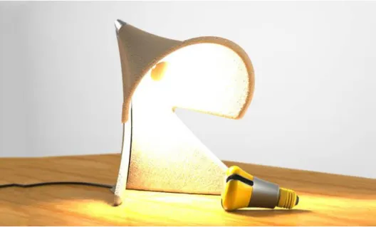 Figura 25-Candeeiro feito de pasta de papel reciclada, Tom Mollnow. Acedido a 30 de março  de 2018 https://inhabitat.com/bright-ideas-competition/recycled-pulp-task-lamp/  