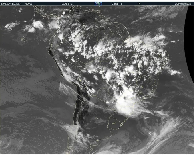 Figura 11  – Complexos Convectivos de Mesoescala sobre o Norte e Nordeste do Brasil.  Fonte: DAS/CPTEC/INPE 09.04.2014 as 19:30 TMG