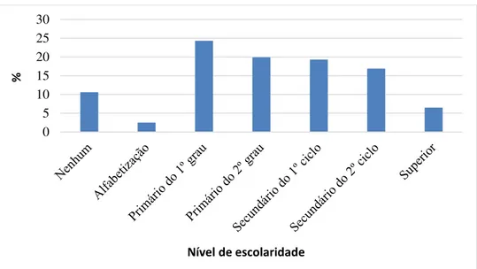 Gráfico 3  – Distribuição dos agregados segundo nível de escolaridade na cidade    Fonte: Pesquisa de campo (2014)
