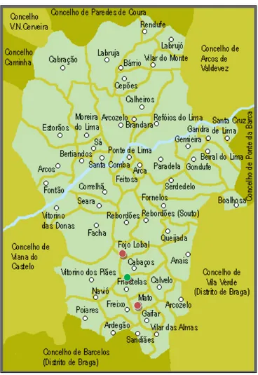 Figura 1: Enquadramento geográfico das freguesias integrantes do Agrupamento de  Escolas de Freixo, com indicação: Escola sede ; Com estabelecimento de ensino 