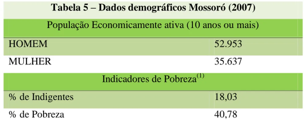 Tabela 5  – Dados demográficos Mossoró (2007)  