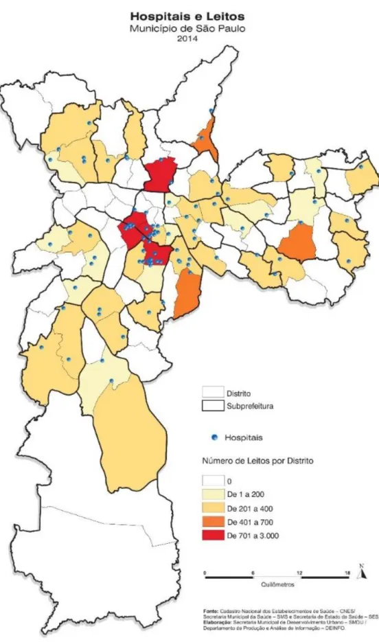 Figura 5: Mapa de distribuição de hospitais e leitos no município de São Paulo 27                                                            