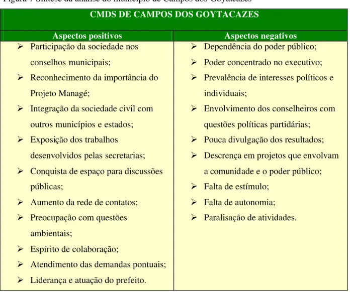 Figura 7 Síntese da análise do município de Campos dos Goytacazes  CMDS DE CAMPOS DOS GOYTACAZES 