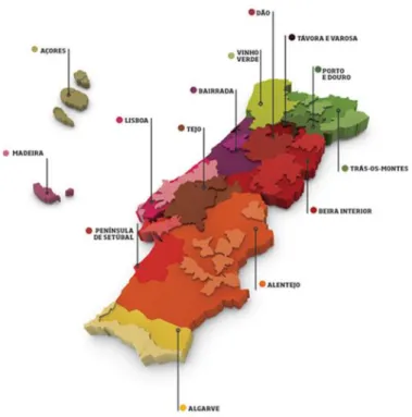 Figura 3- Regiões Vitivinícolas em Portugal (retirado de http://www.winesofportugal.com/br/vinhos-e- http://www.winesofportugal.com/br/vinhos-e-turismo/wine-regions/) 