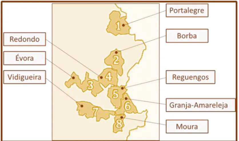 Figura 5- Representação das sub-regiões Vitivinícolas existentes no Alentejo (Infovini, 2017).