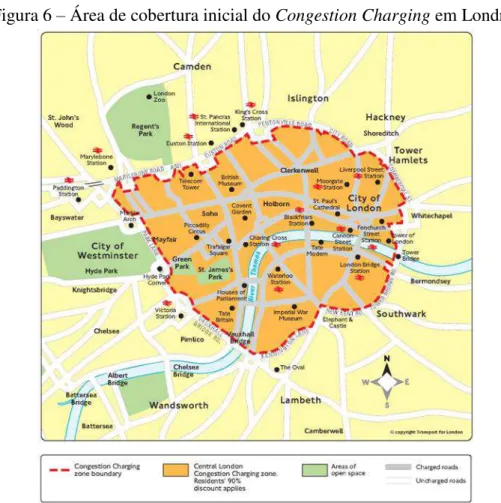 Figura 6  –  Área de cobertura inicial do Congestion Charging em Londres 