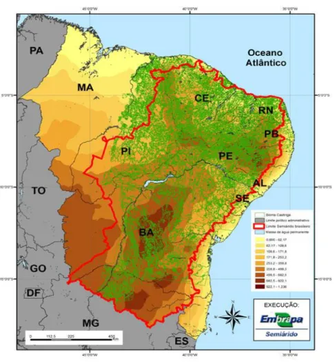 Figura 1- Delimitação da Caatinga do semiárido brasileiro 