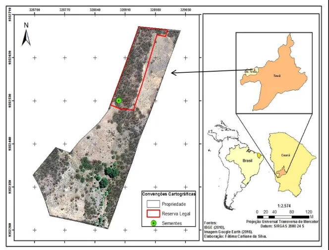 Figura  1  -  Localização  da  área  onde  o  experimento  de  persistência  no  solo  foi  realizado no município de Tauá, Ceará