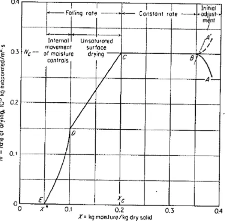 Figura 3 – Curva típica da taxa de secagem, condições de secagem constante. 