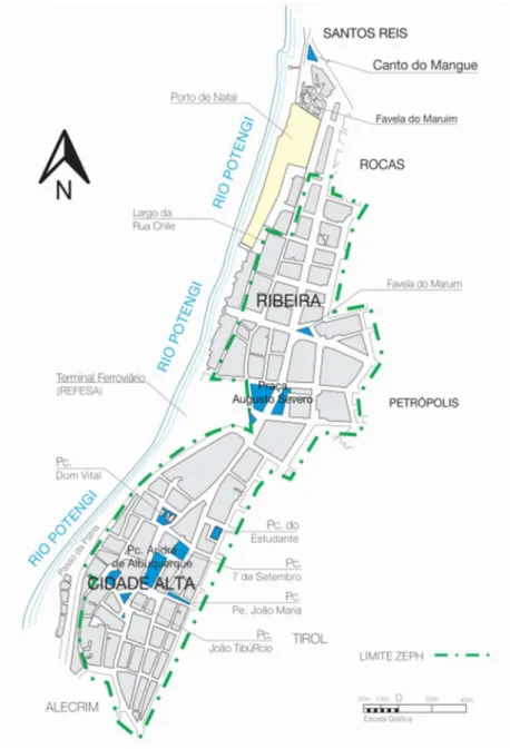 Figura 51: Mapa bairros da Ribeira e Cidade Alta e a delimitação da ZEPH 