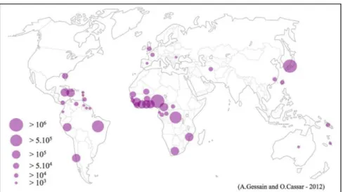 Figura 1  –  Áreas endêmicas para o HTLV-1 no mundo 