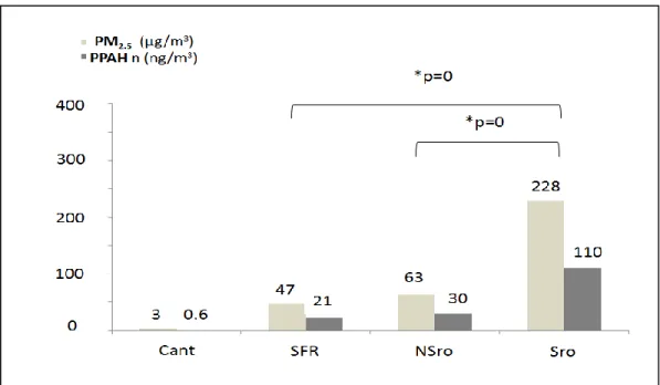 Figure 9: Fine particulate matter (PM) and particulate polycyclic aromatic hydrocarbons (PPAH) pollution  at Lisbon restaurants