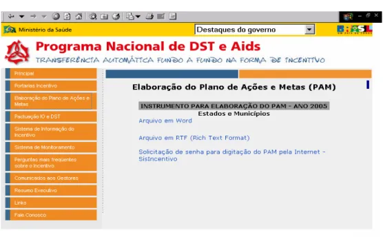 Ilustração 4.1: Tela de Abertura: http://www.aids.gov.br/incentivo/index.htm    