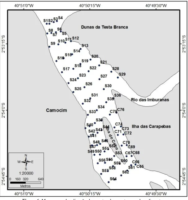 Figura 6. Mapa com a localização dos pontos de amostragem de sedimento. 