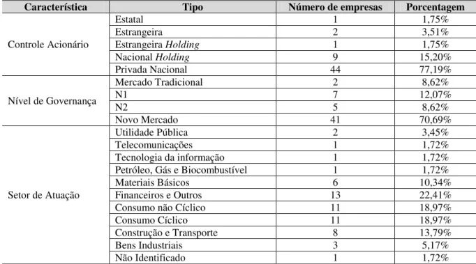 Tabela 3  –  Síntese das características das  maiores  empresas  de  capital  aberto do Brasil  que  concedem Stock Options 