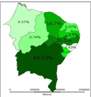 Figura 7 - Distribuição do emprego formal na indústria de alta intensidade tecnológica nos  estados nordestinos (2010) 